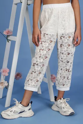 One Friday Kids Girls Off White Cotton Laced Jogger