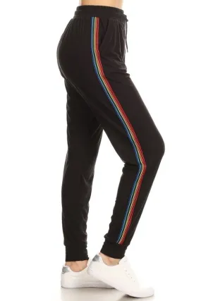 Solid Black printed joggers with solid Rainbow 🌈 trim