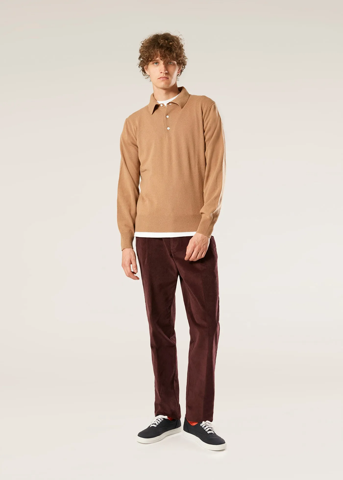 AANTIOCO BURGUNDY PLEATED STRETCH COTTON-CORDUROY TROUSERS