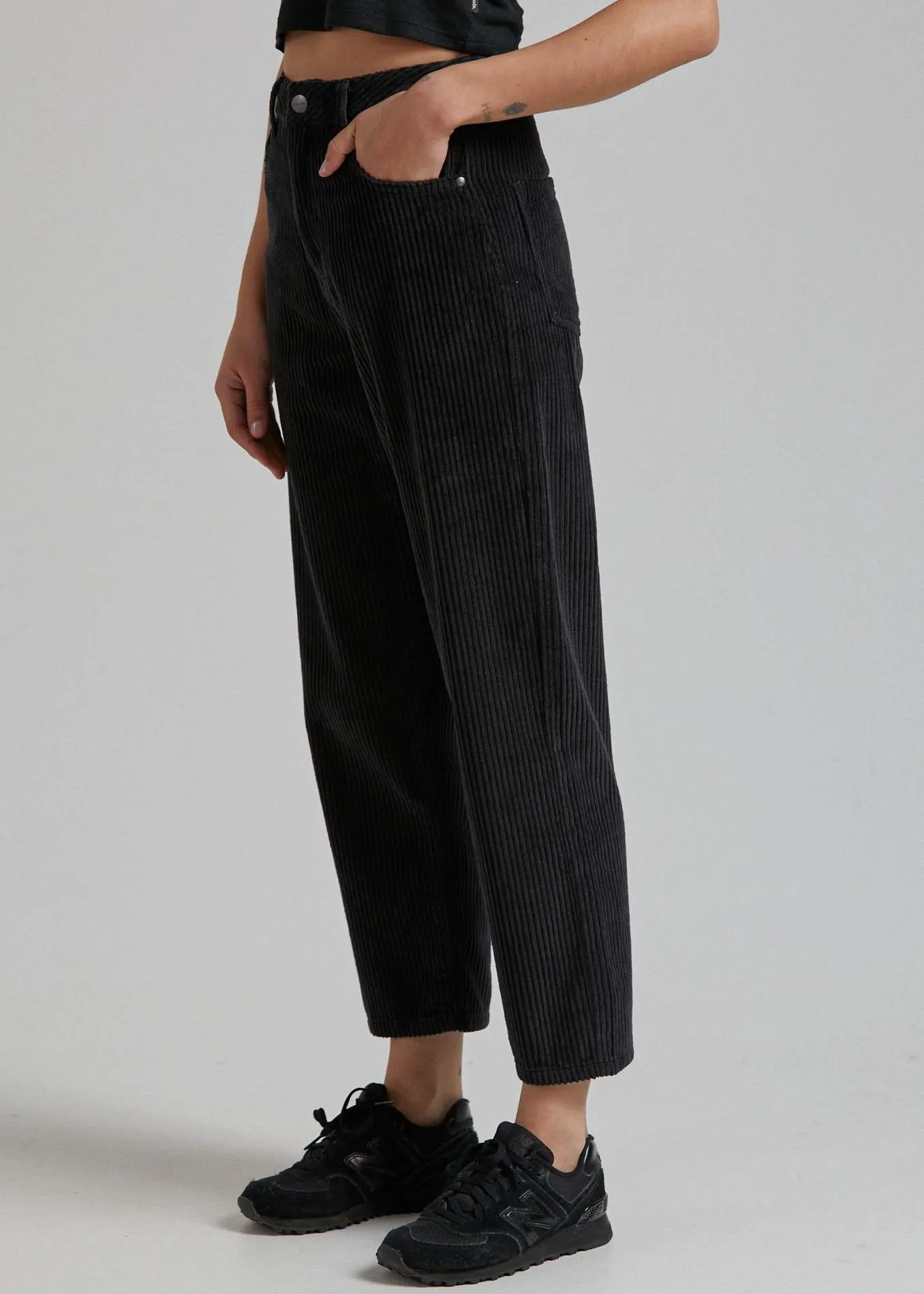 Afends Womens Shelby - Corduroy High Waist Wide Leg Pant - Black