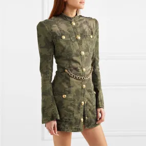 Camouflage Chain Detail Long Sleeve Mini Dress