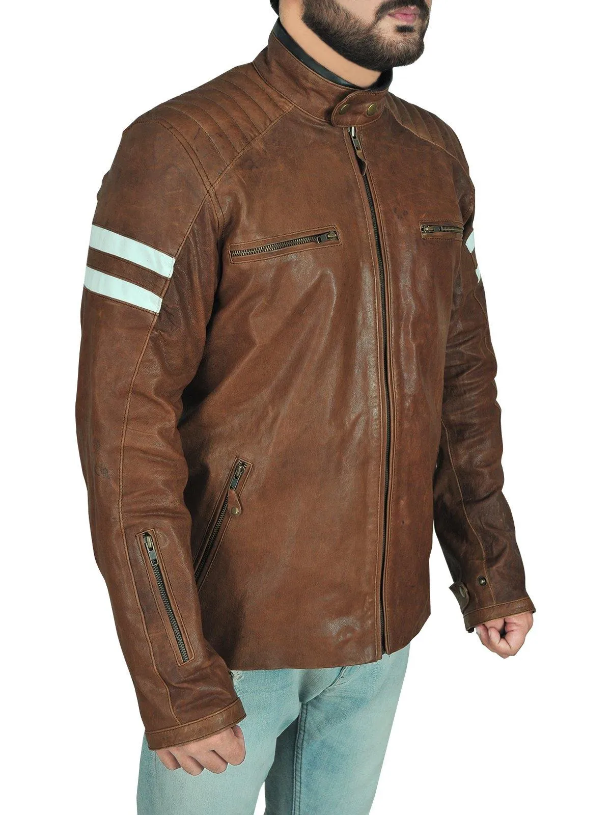 Classic Brown Genuine Leather Biker Jacket