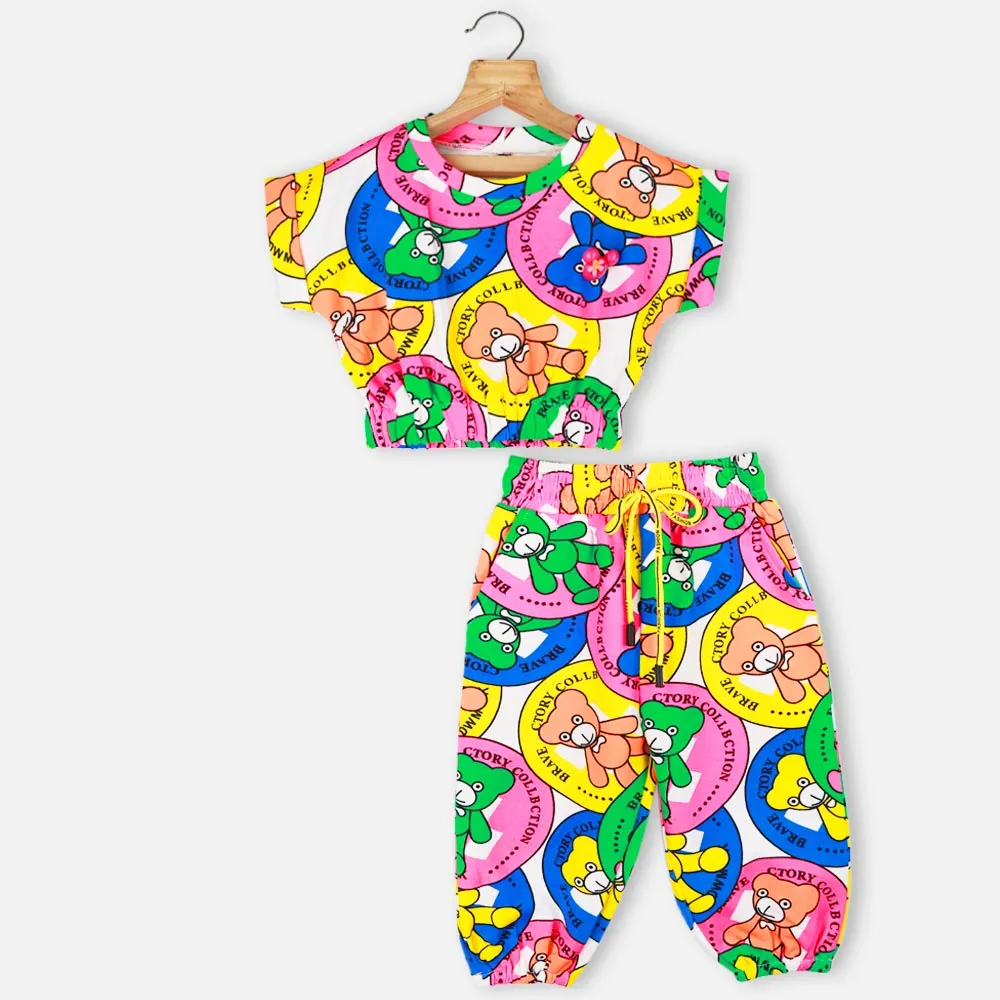 Colorful Bear Theme Top With Joggers Co-Ord Set