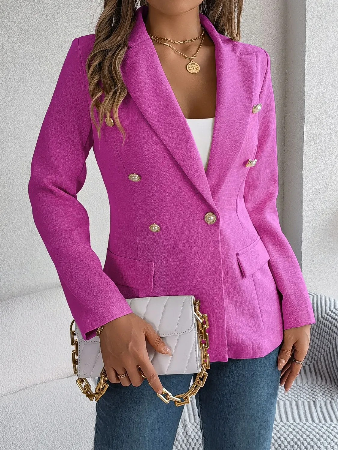 Decorative Pocket Flap Lapel Collar Long Sleeve Blazer