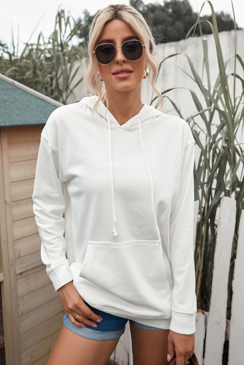 Dropped Shoulder Hoodie with Kangaroo Pocket