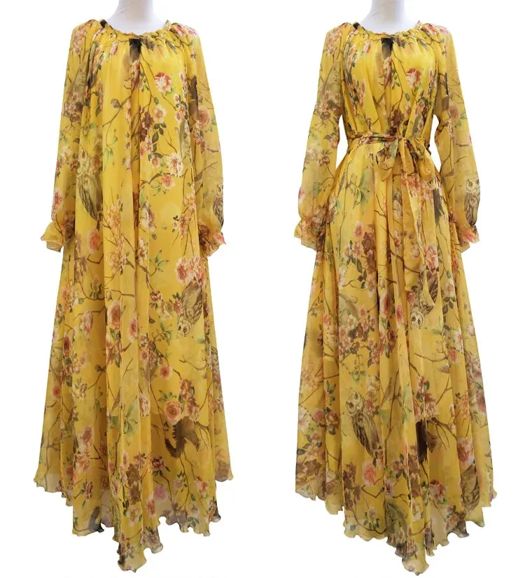 Floral Print O-Neck Long Sleeves Dress