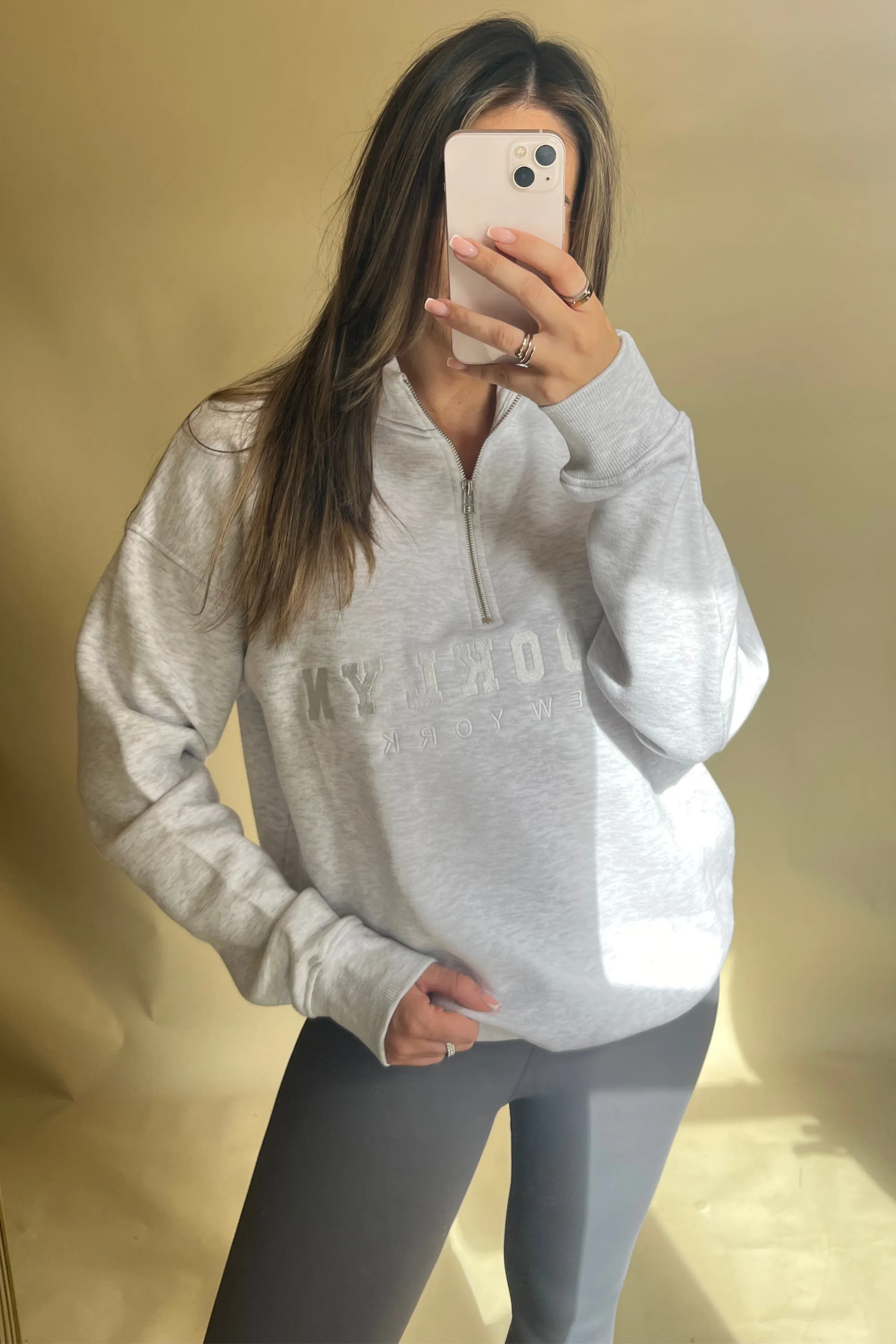 Grey Brooklyn Half Zip Relaxed Fit Sweatshirt