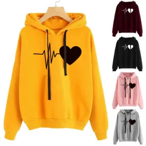 Heart Print Streetwear Hoodies