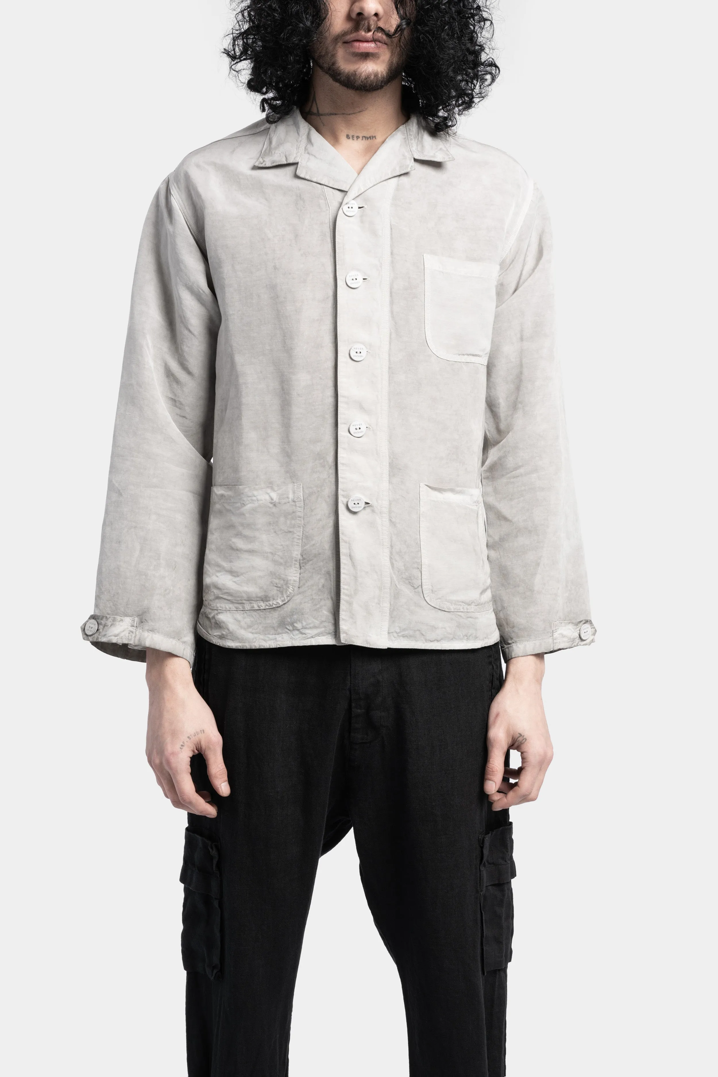 Linen blend button up jacket, Light grey