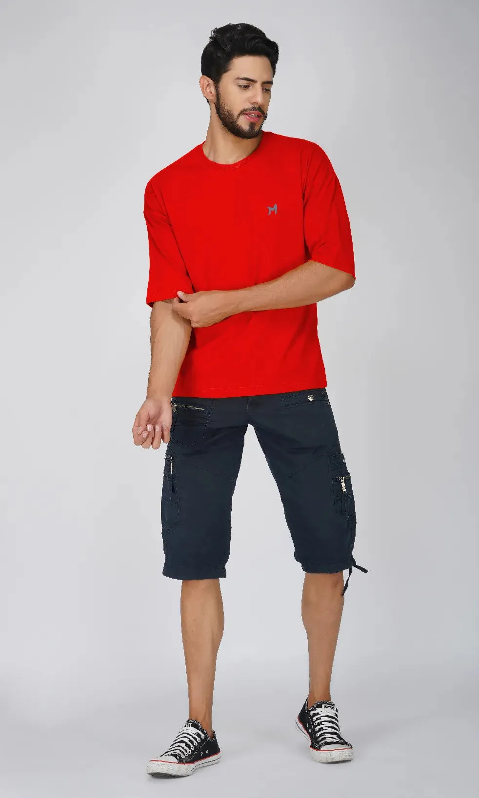 Mebadass Cotton Men's OverSized/Baggy Dropshoulder T-shirts - Red