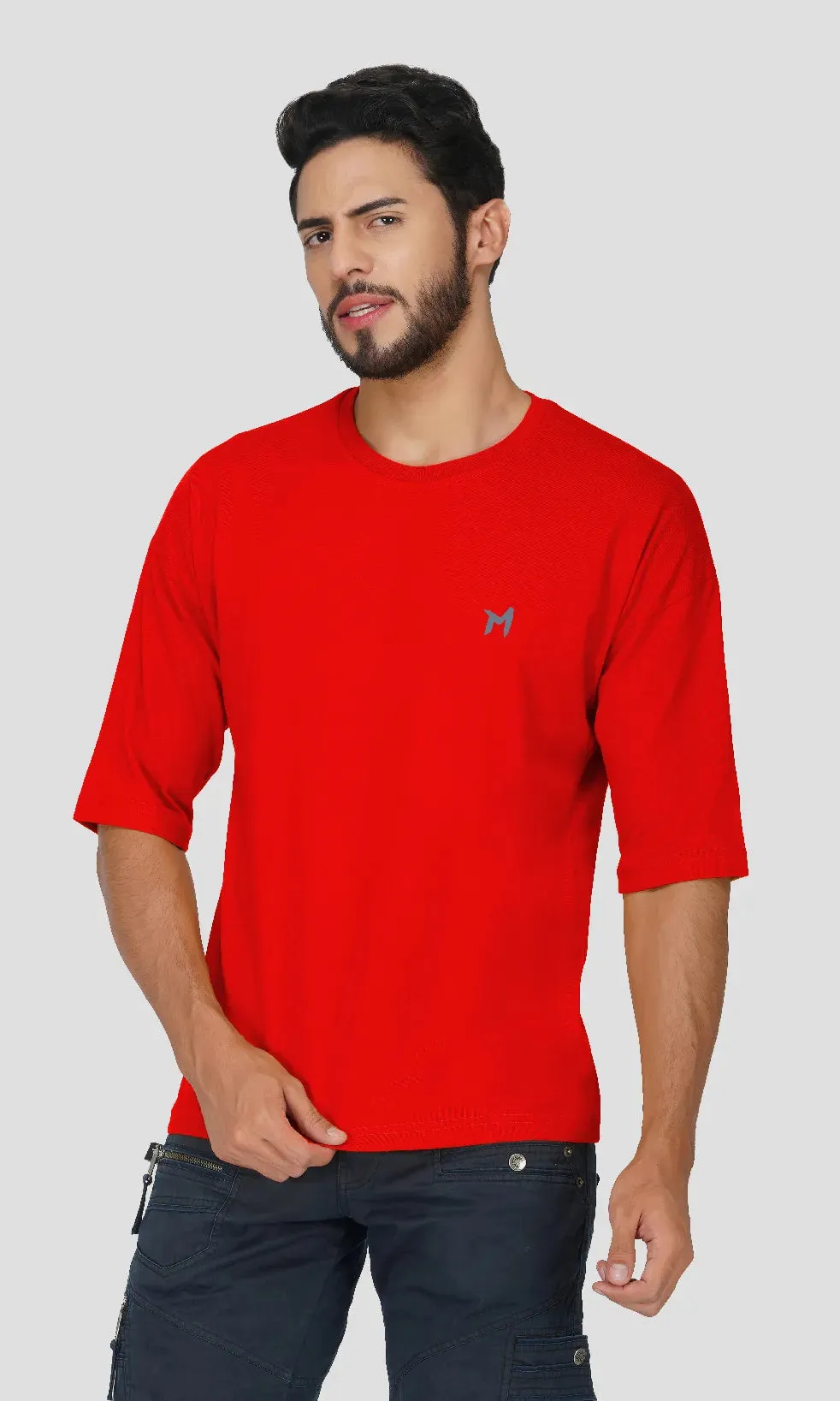 Mebadass Cotton Men's OverSized/Baggy Dropshoulder T-shirts - Red