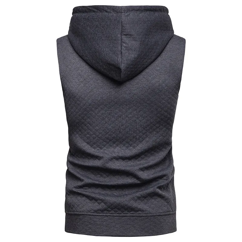 Men Sleeveless Lattice Pockets Hoody T-Shirt