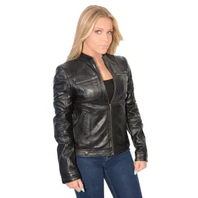 Milwaukee Leather SFL2800 Women's Racer Black Stand Up Collar Motorcycle Fashion Leather Jacket