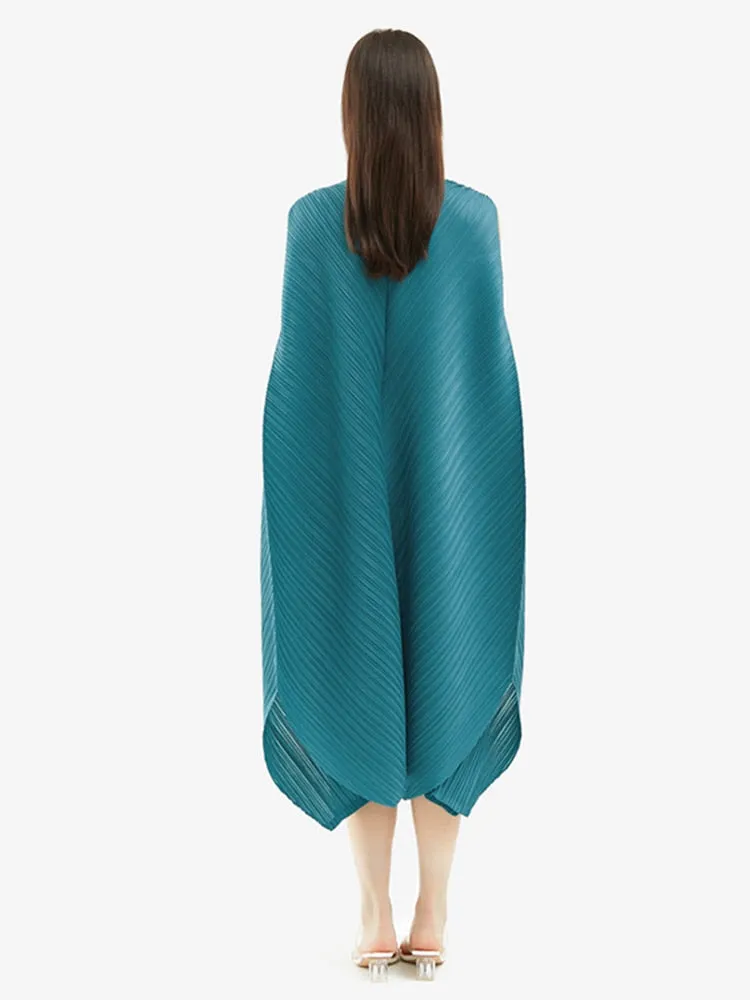 Miyake Pleated Irregular Hem Sleeveless Midi Dress