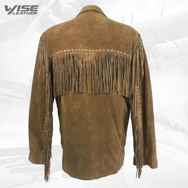 Native American Brown Buckskin Leather Fringed Jacket