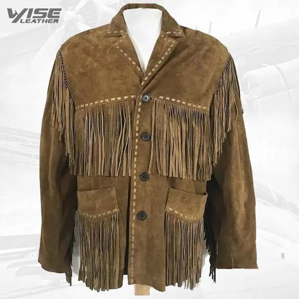 Native American Brown Buckskin Leather Fringed Jacket