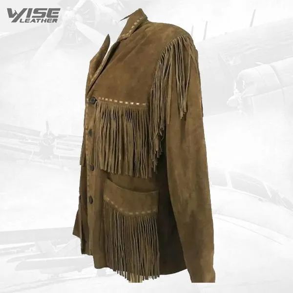 Native American Brown Buckskin Leather Fringed Jacket