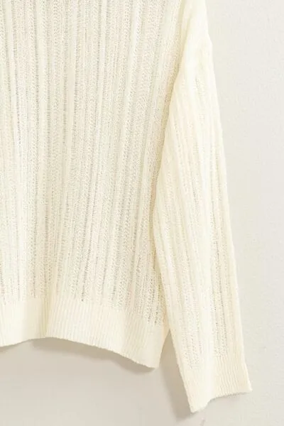 Openwork Ribbed Trim Long Sleeve Knit Top