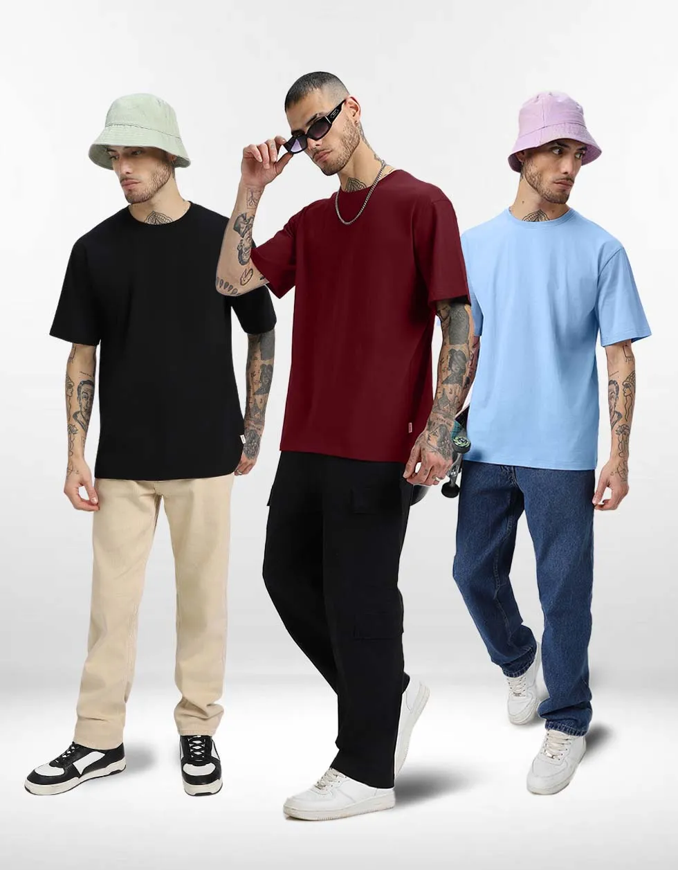 Pack of 3 Oversized Tees: Black & Dutchcanal & Maroon