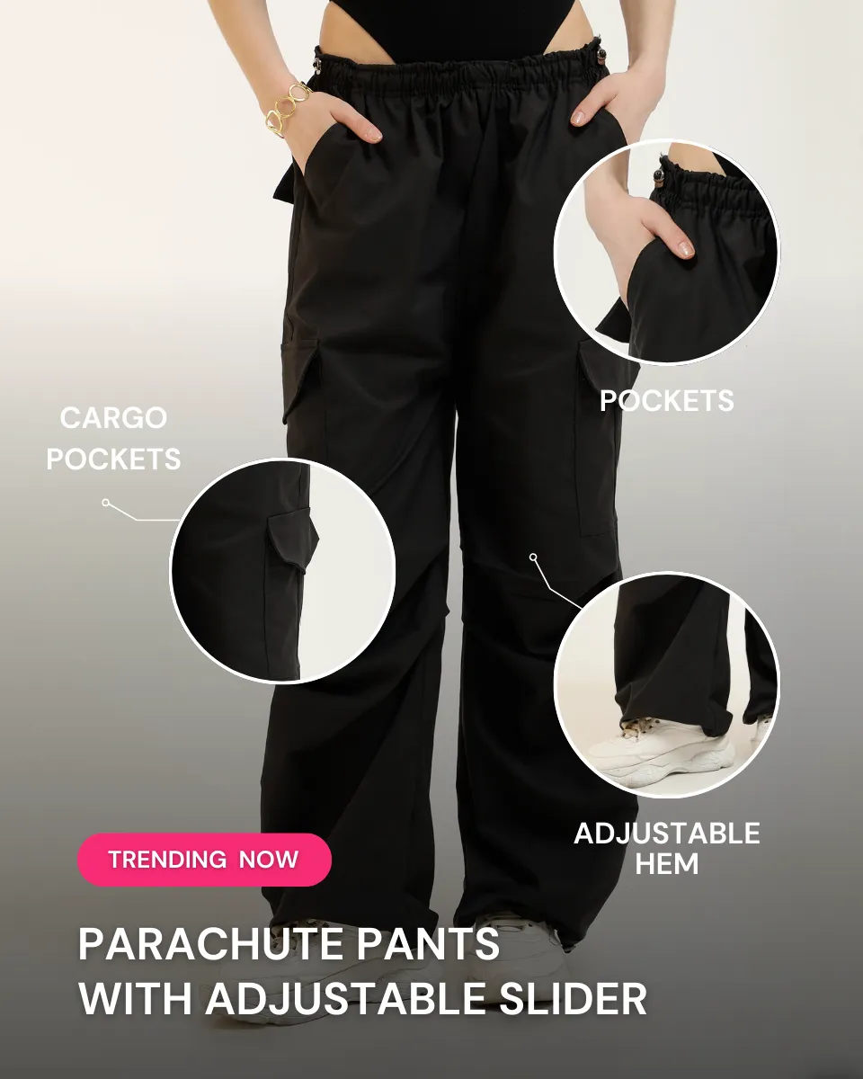 PARACHUTE PANTS WITH ADJUSTABLE SLIDER