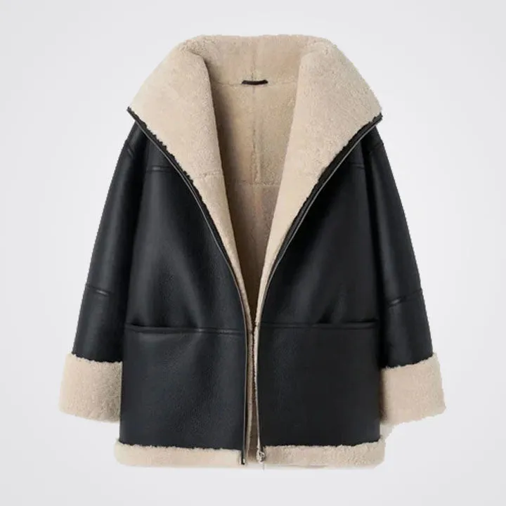 Women Oversized B3 RAF Aviator Shearling Leather Jacket